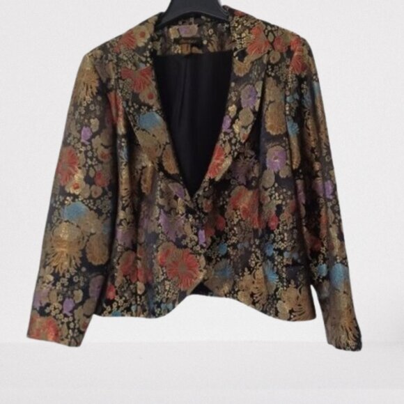 Oblique Blazer Women Size 16 Art To Wear Floral Edgy Irridescent Retro Y2K - Picture 1 of 5